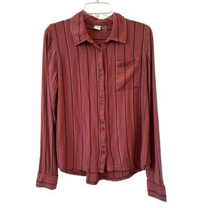 Roxy Junior's Concrete Streets Shirt Rose Maroon and Black Striped Shirt Large